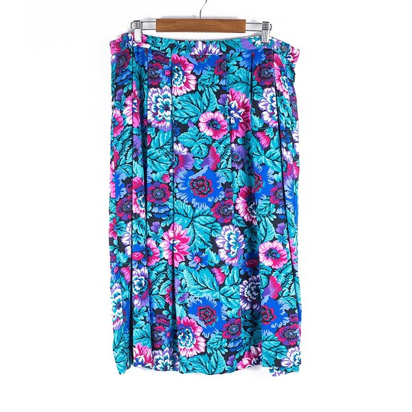 Vintage Floral Printed Pleated Front Midi Skirt 16 - Picture 1 of 6